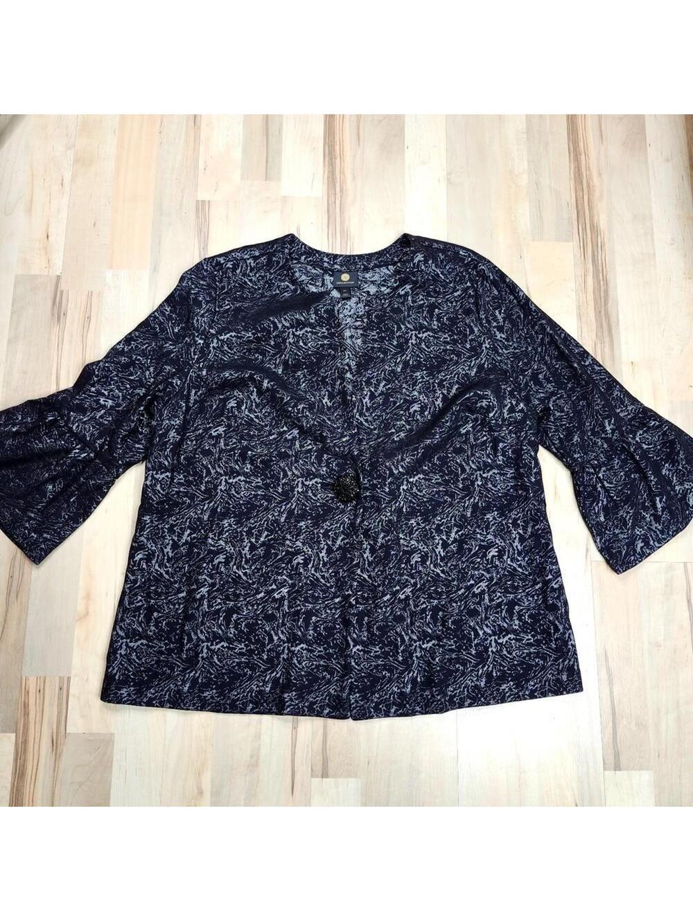 JM Collection Black & Silver Marble Pattern Bell Sleeve Blouse XXL